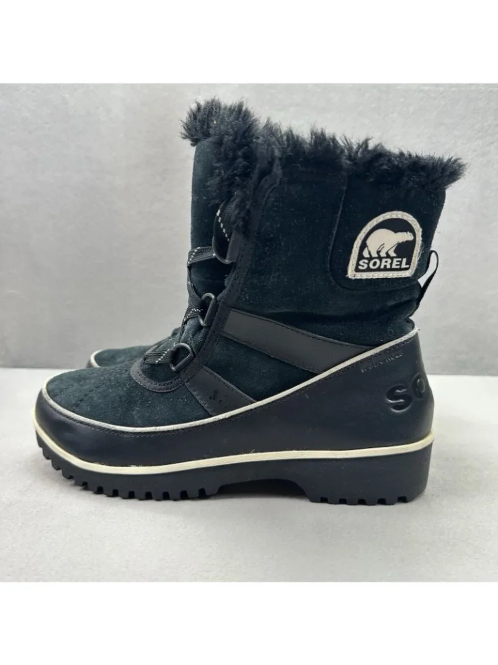 Sorel Tivoli II Womens Size 7‎ Boots Black Suede Mid Cut Waterproof Fleece Lined